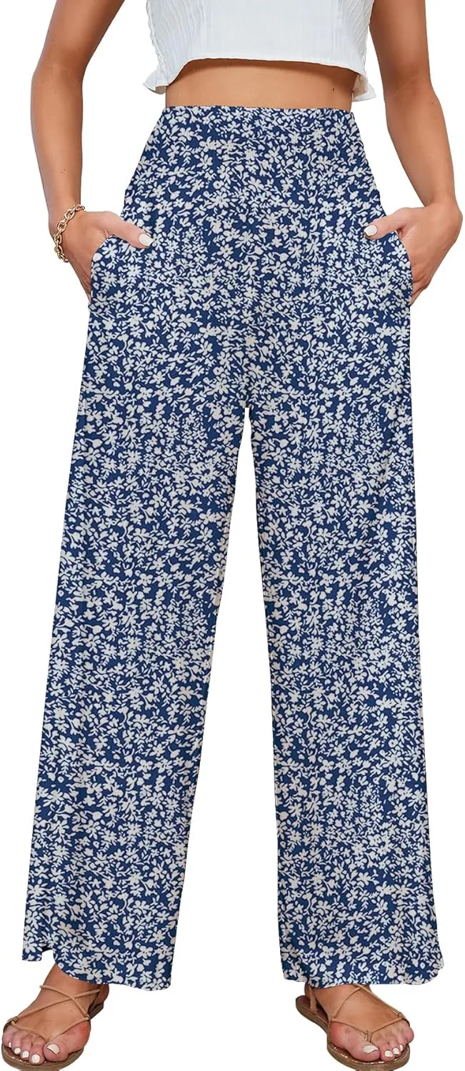JASPAL Women Casual High Waisted Palazzo Pants Wide Leg Long Lounge Trendy Trousers with Pocket