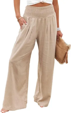 JASPAL Women Casual High Waisted Palazzo Pants Wide Leg Long Lounge Trendy Trousers with Pocket