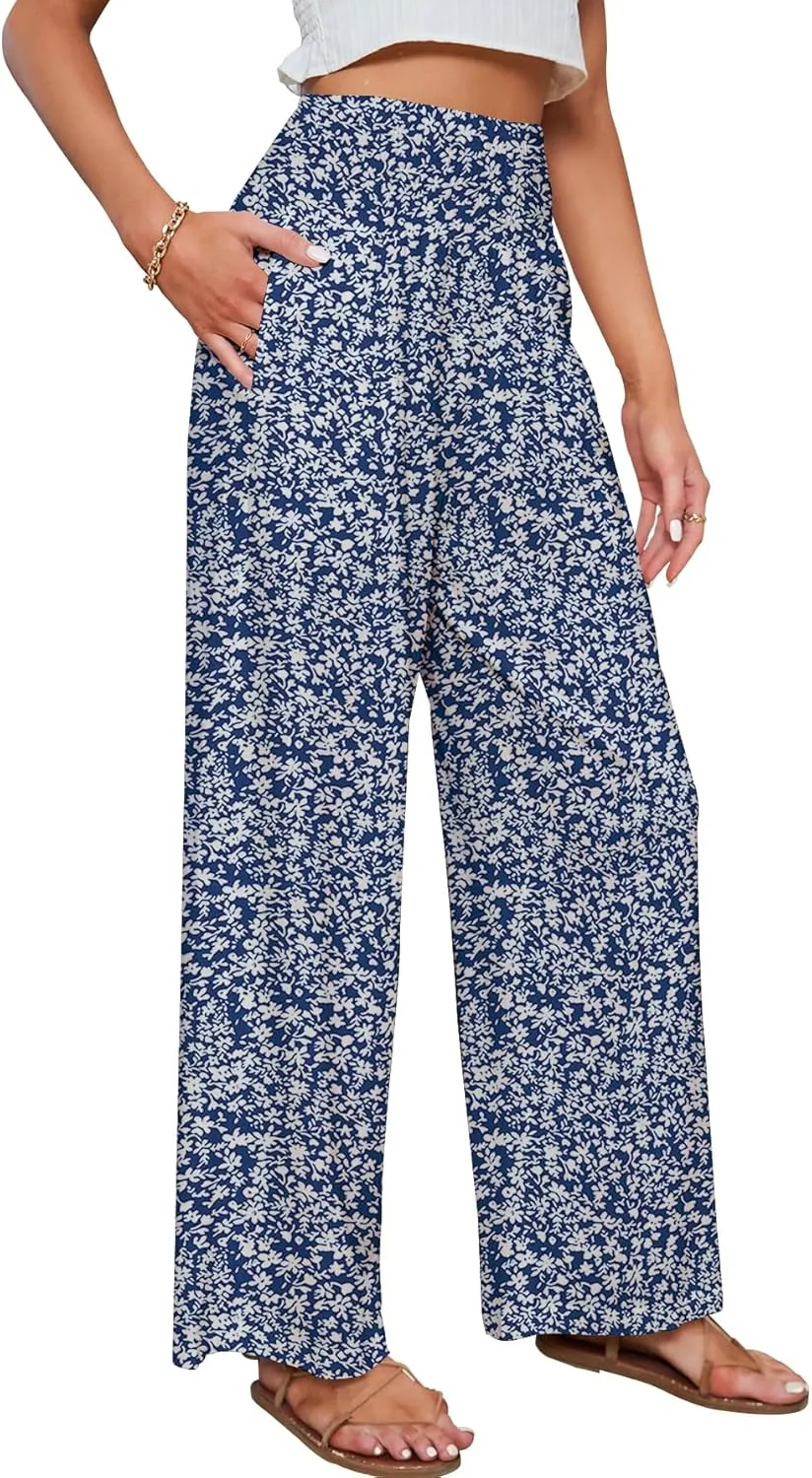 JASPAL Women Casual High Waisted Palazzo Pants Wide Leg Long Lounge Trendy Trousers with Pocket