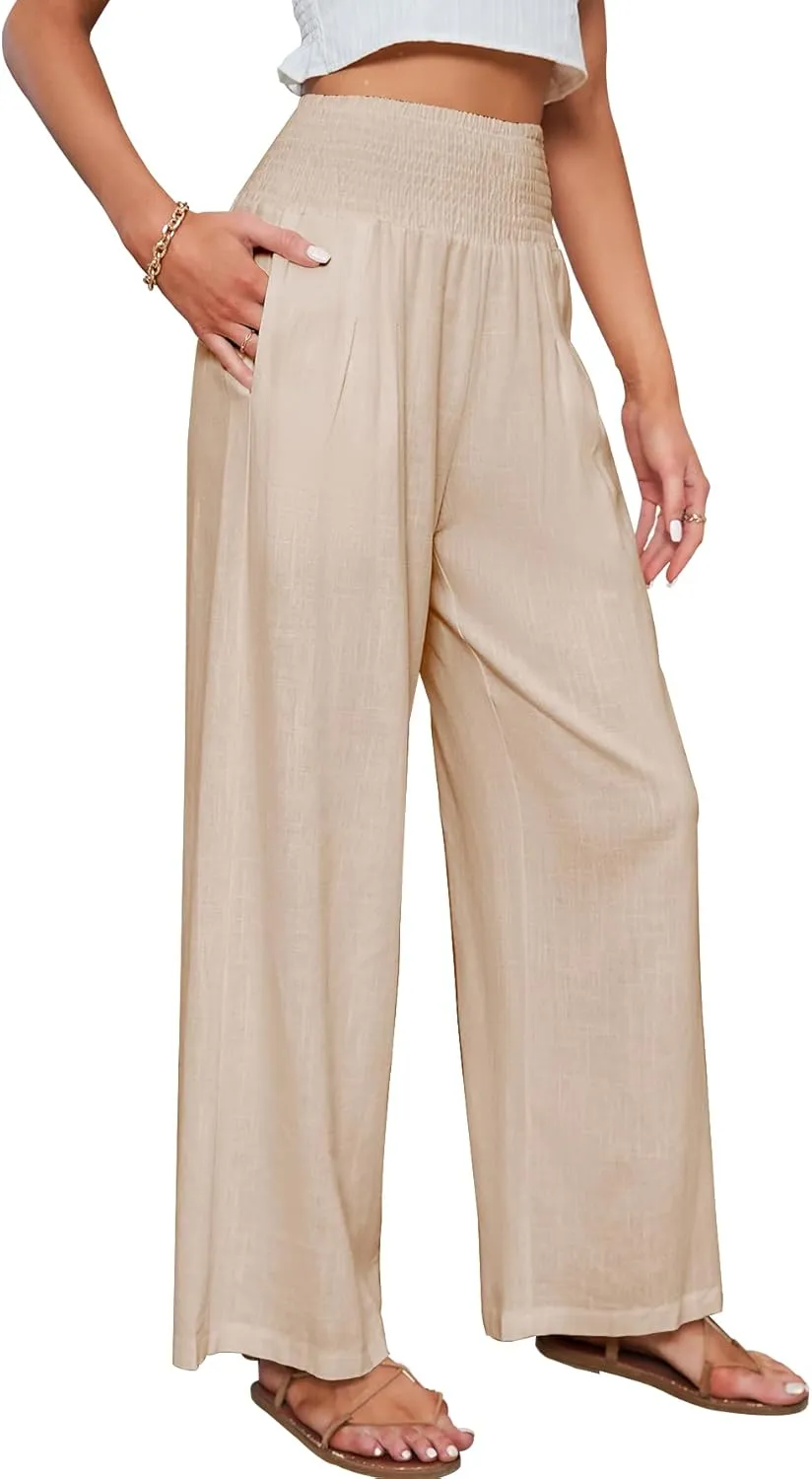 JASPAL Women Casual High Waisted Palazzo Pants Wide Leg Long Lounge Trendy Trousers with Pocket