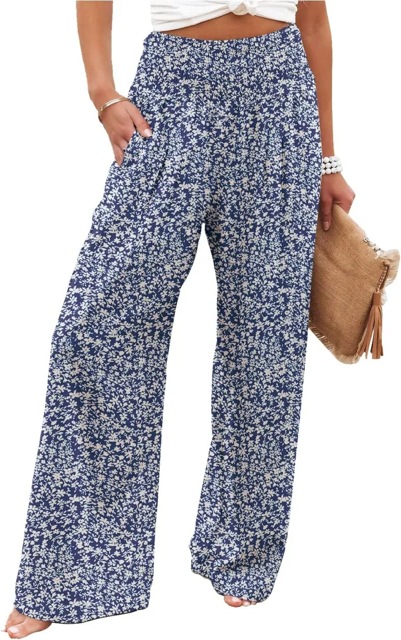 JASPAL Women Casual High Waisted Palazzo Pants Wide Leg Long Lounge Trendy Trousers with Pocket