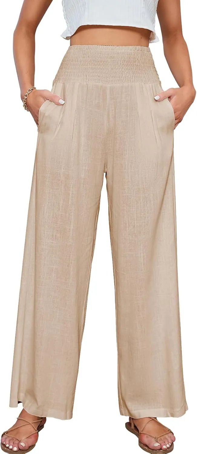 JASPAL Women Casual High Waisted Palazzo Pants Wide Leg Long Lounge Trendy Trousers with Pocket