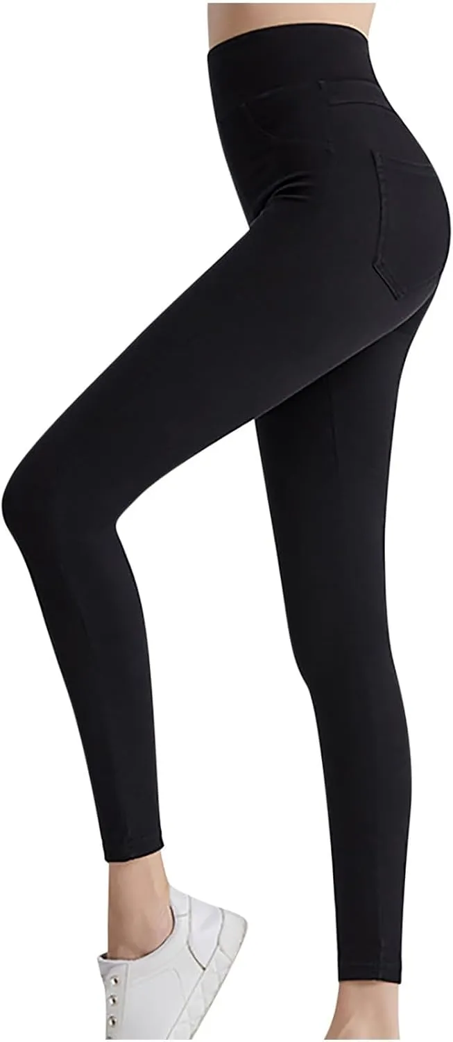 Jean Leggings Jeggings for Women Elastic High Waist Slim Fit Tummy Control Skinny Stretchy Imitation Denim Pants