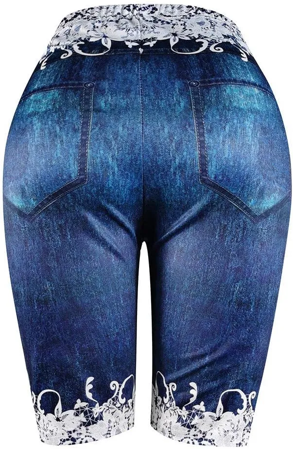 JOFOW Womens Leggings Solid Basic Lace Cuff High Waist Stretch Long Yoga Pants