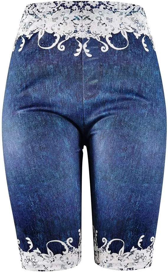 JOFOW Womens Leggings Solid Basic Lace Cuff High Waist Stretch Long Yoga Pants