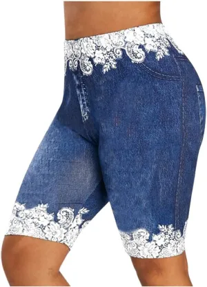 JOFOW Womens Leggings Solid Basic Lace Cuff High Waist Stretch Long Yoga Pants