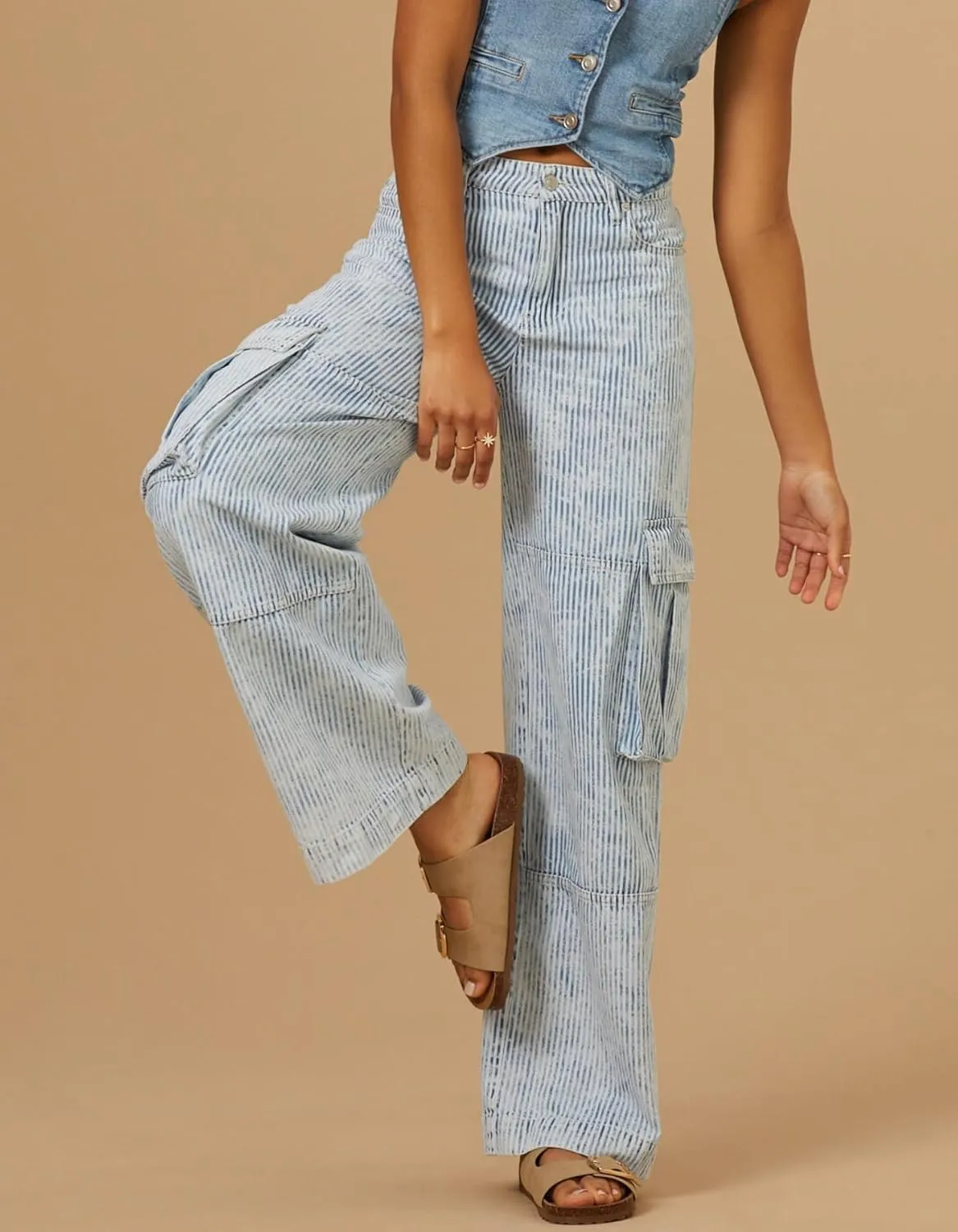 Kedera Women's Stripe Cargo Jeans High Rise Baggy Pants Straight Leg Casual Y2K Pants Boyfriend with Pockets