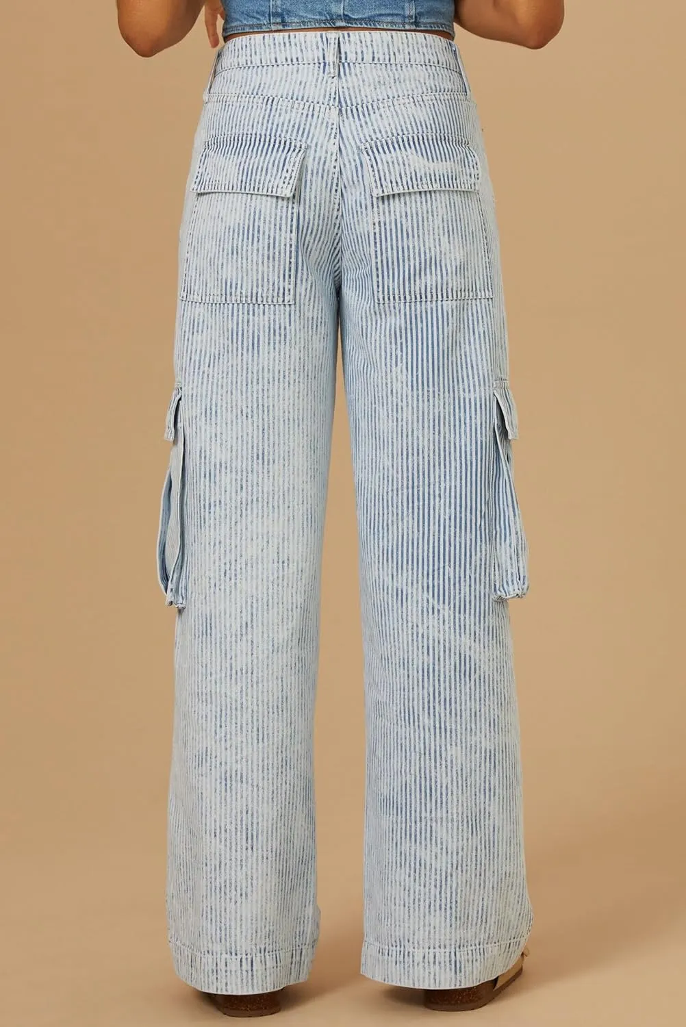 Kedera Women's Stripe Cargo Jeans High Rise Baggy Pants Straight Leg Casual Y2K Pants Boyfriend with Pockets
