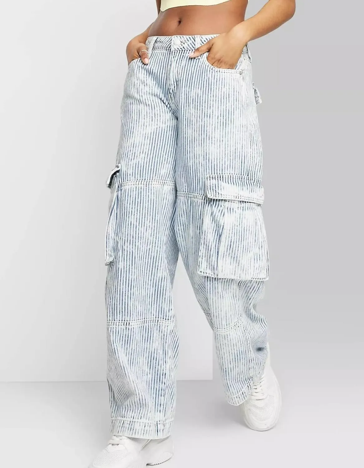 Kedera Women's Stripe Cargo Jeans High Rise Baggy Pants Straight Leg Casual Y2K Pants Boyfriend with Pockets