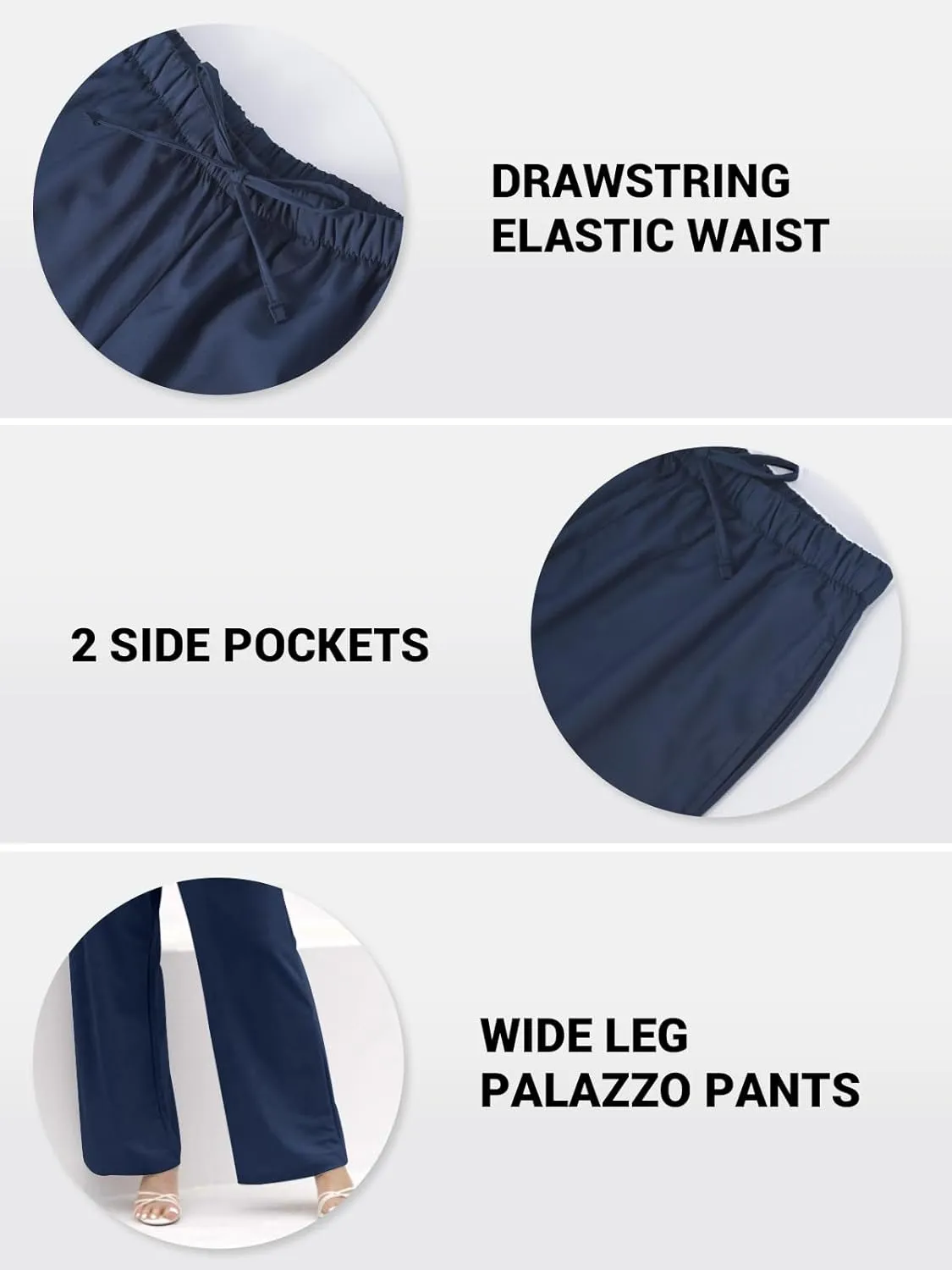 keriffe Women's Wide Leg Casual Palazzo Pants High Waist Summer Flowy Beach Pants Dress Trousers with Pocekts
