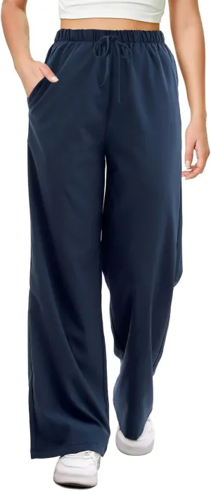keriffe Women's Wide Leg Casual Palazzo Pants High Waist Summer Flowy Beach Pants Dress Trousers with Pocekts
