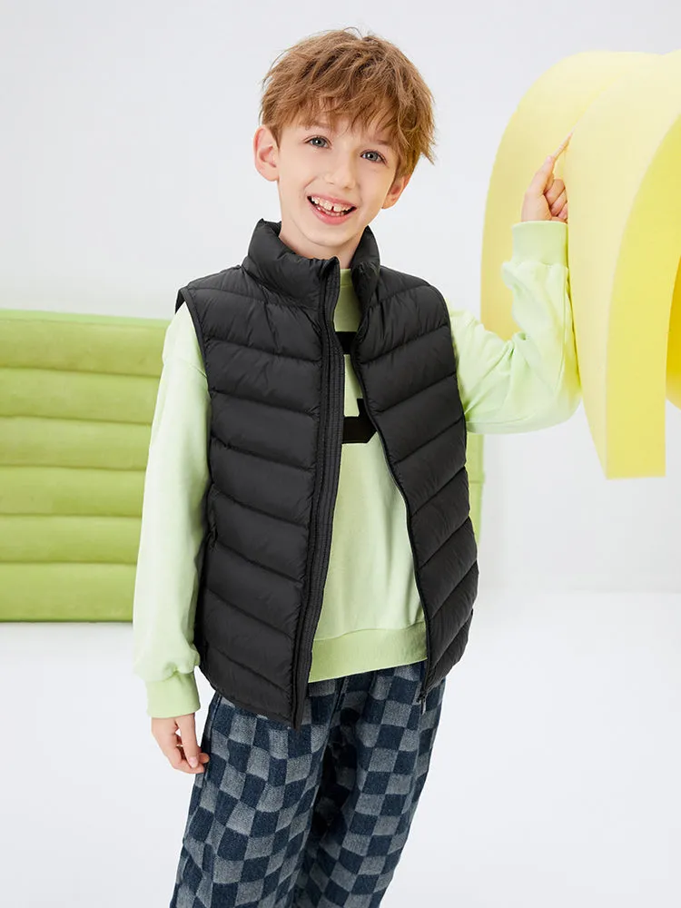 Kids Basic Multicolor Stand Collar Down Vest208422101205