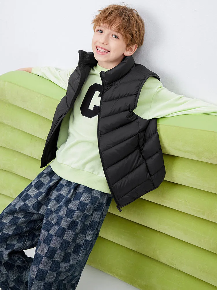 Kids Basic Multicolor Stand Collar Down Vest208422101205