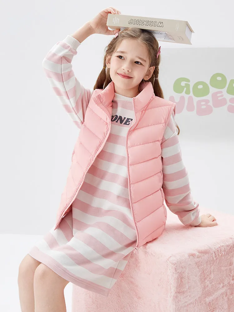 Kids Basic Multicolor Stand Collar Down Vest208422101205