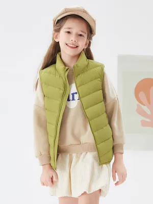 Kids Basic Multicolor Stand Collar Down Vest208422101205