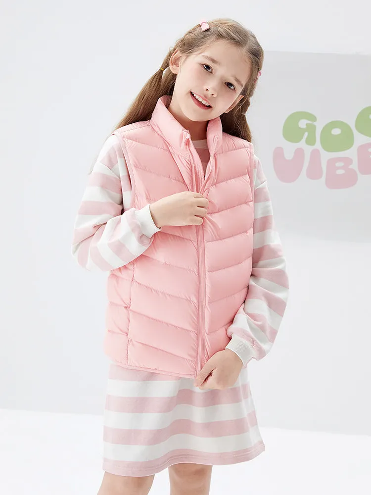 Kids Basic Multicolor Stand Collar Down Vest208422101205