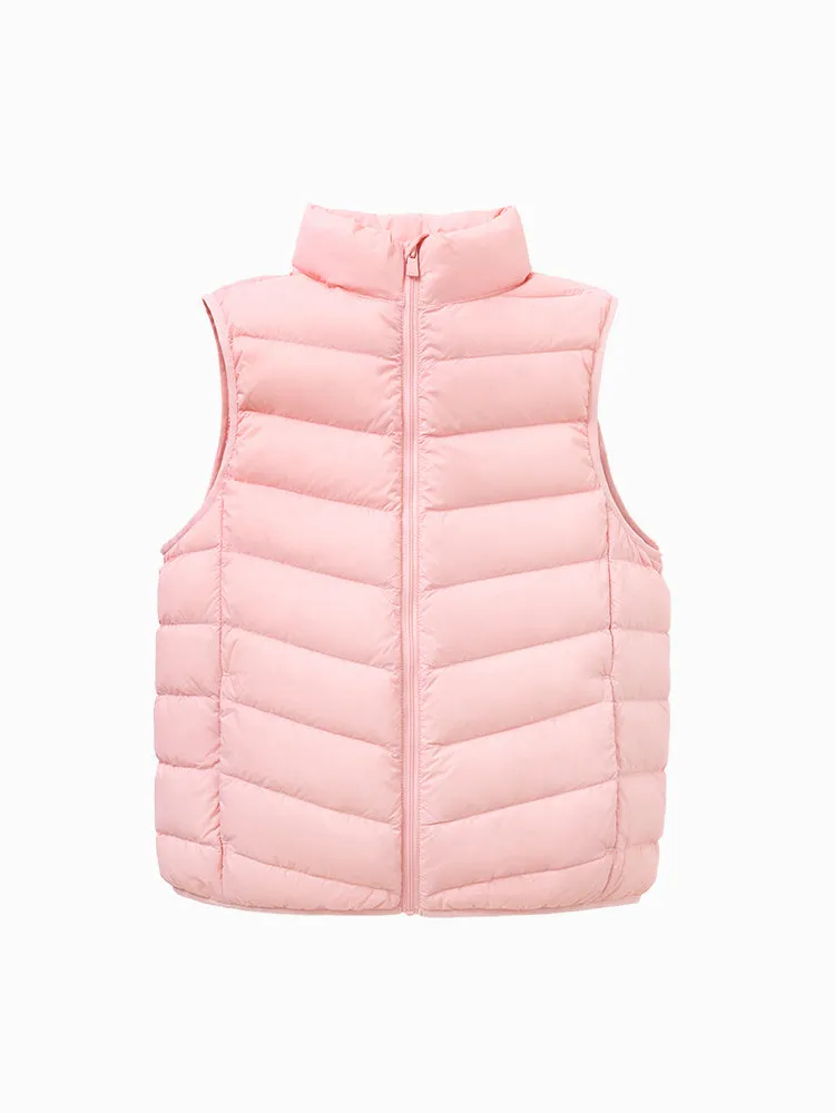 Kids Basic Multicolor Stand Collar Down Vest208422101205