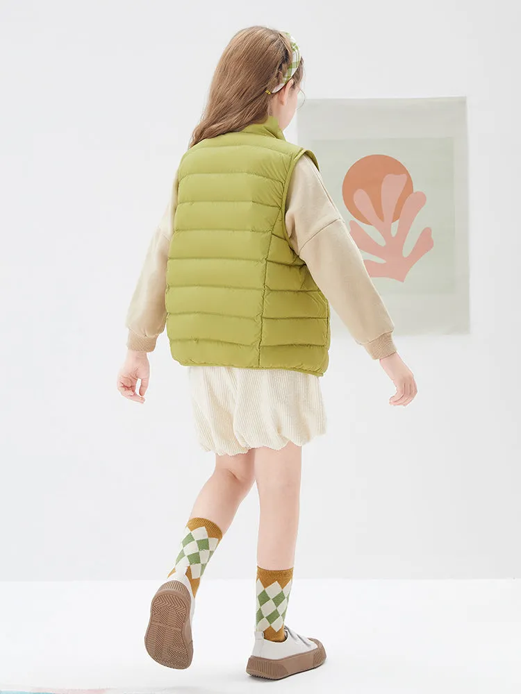 Kids Basic Multicolor Stand Collar Down Vest208422101205