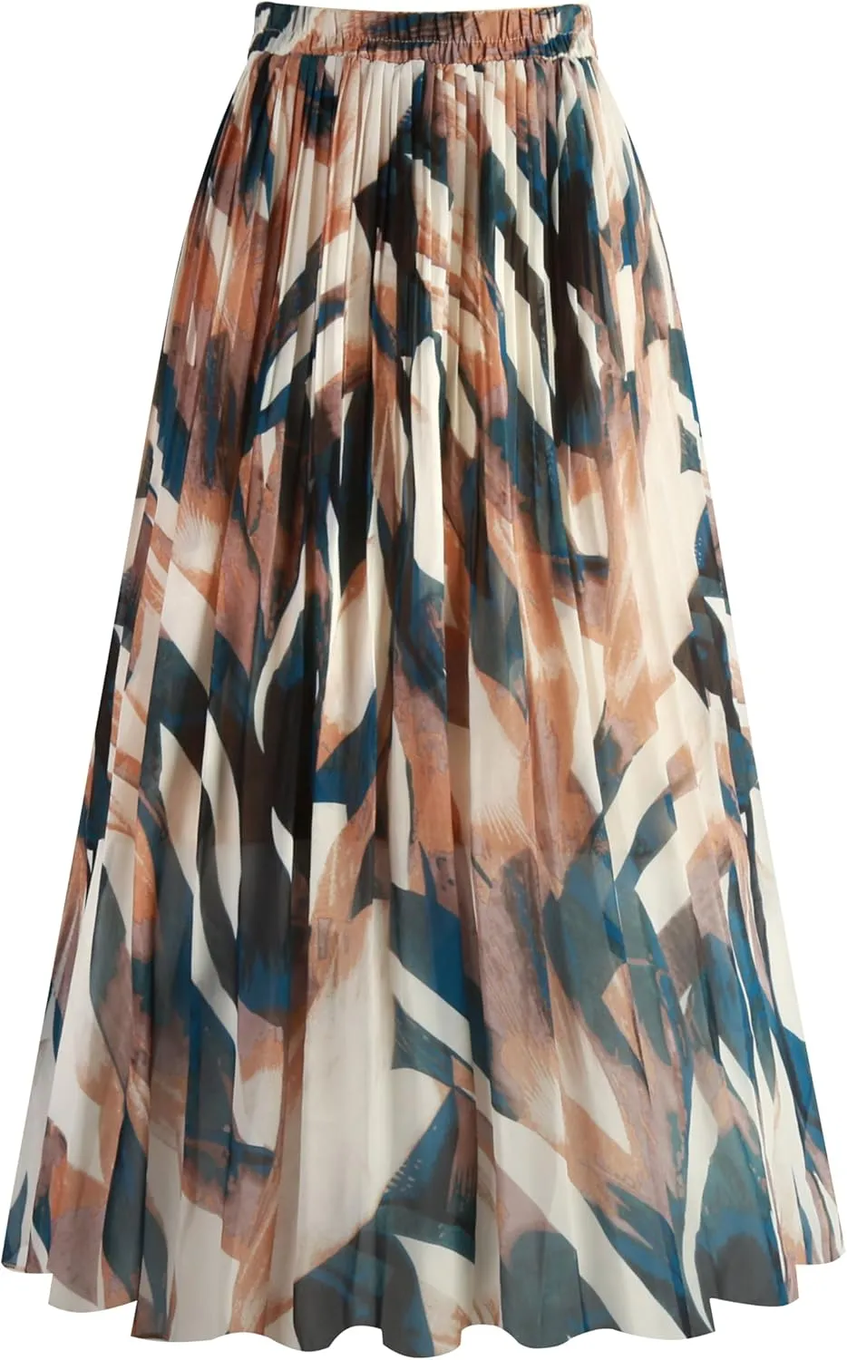 Kingfancy Women's Pleated Skirt Chiffon Elastic Waist A-Line Midi Length Skirt