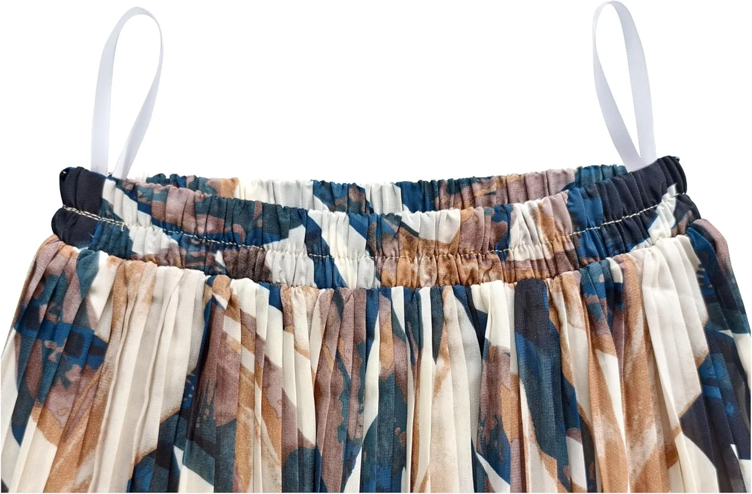 Kingfancy Women's Pleated Skirt Chiffon Elastic Waist A-Line Midi Length Skirt