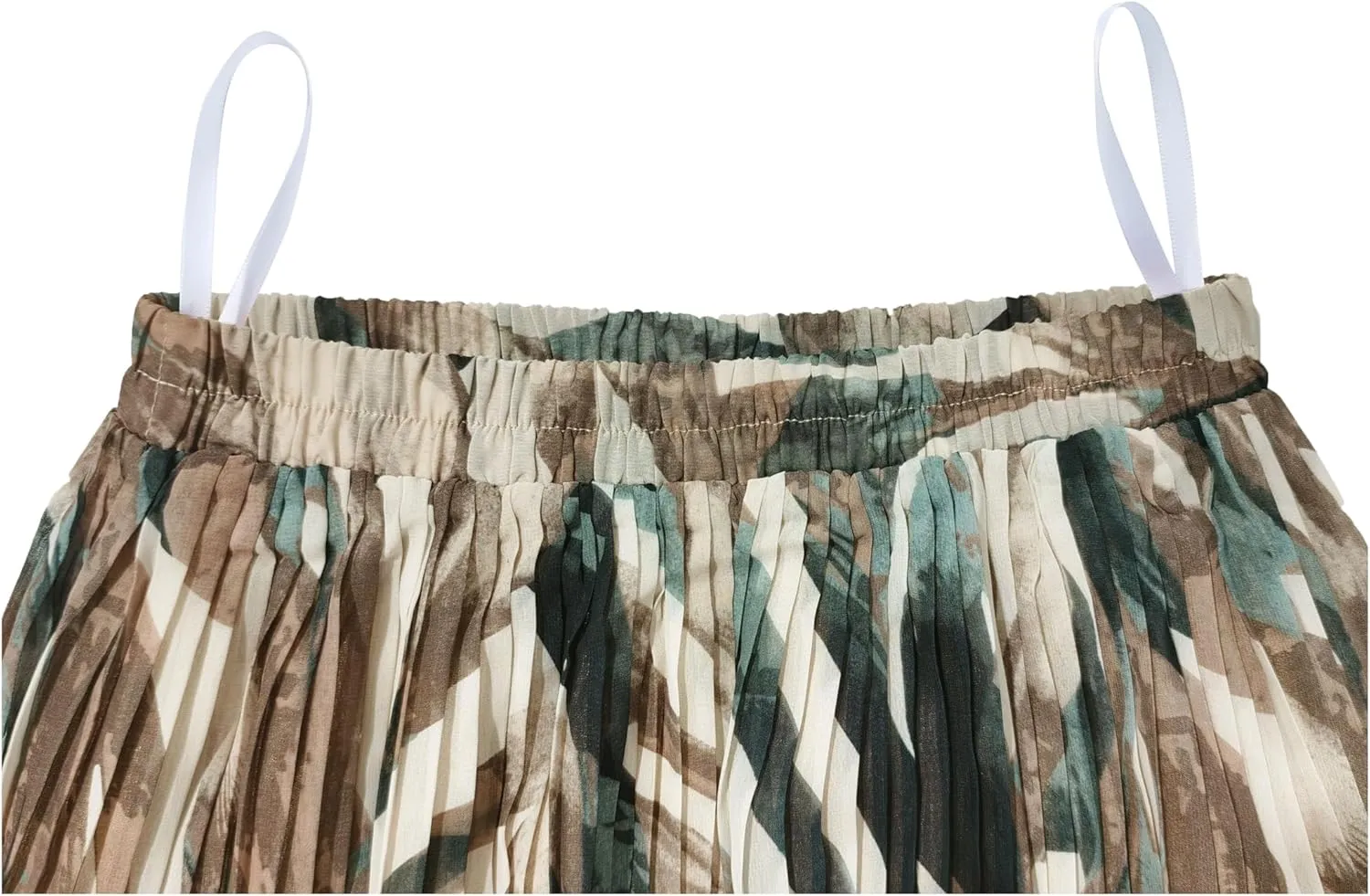 Kingfancy Women's Pleated Skirt Chiffon Elastic Waist A-Line Midi Length Skirt