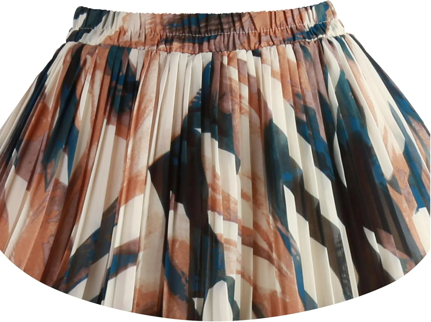 Kingfancy Women's Pleated Skirt Chiffon Elastic Waist A-Line Midi Length Skirt