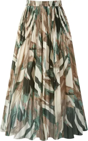 Kingfancy Women's Pleated Skirt Chiffon Elastic Waist A-Line Midi Length Skirt