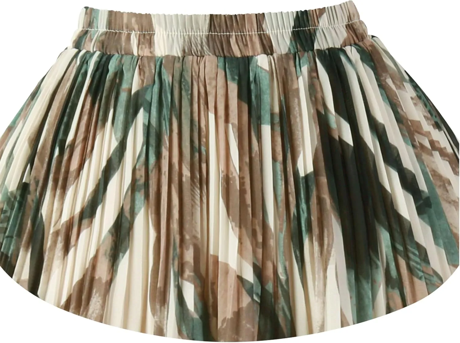 Kingfancy Women's Pleated Skirt Chiffon Elastic Waist A-Line Midi Length Skirt