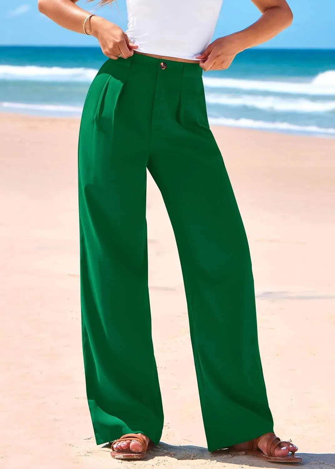 KIRUNDO Wide Leg Dress Pants for Women High Waisted Office Work Trousers Business Casual Slacks Button Flowy Palazzo Pant