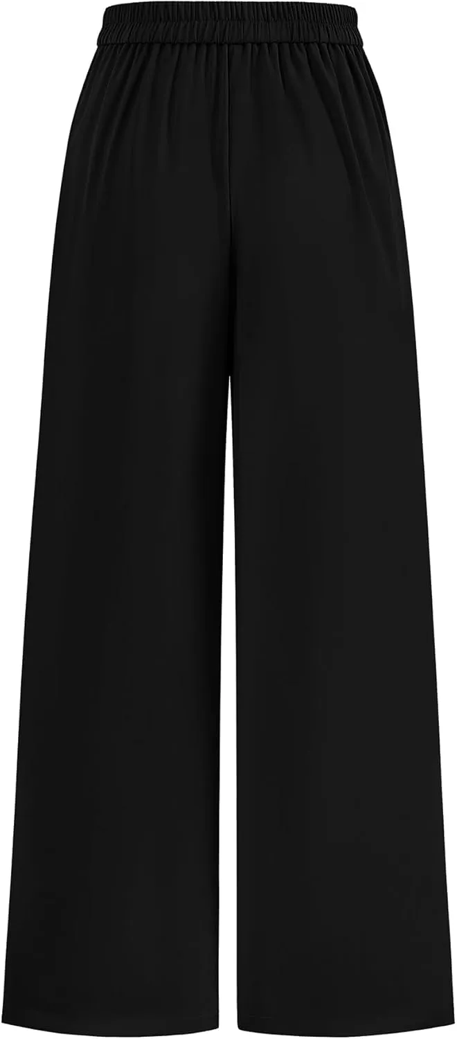 KIRUNDO Wide Leg Dress Pants for Women High Waisted Office Work Trousers Business Casual Slacks Button Flowy Palazzo Pant