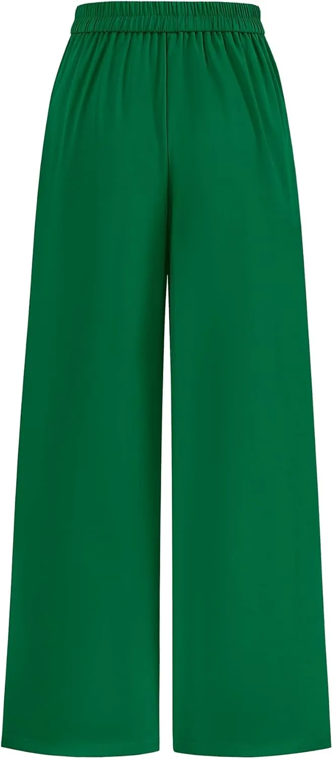 KIRUNDO Wide Leg Dress Pants for Women High Waisted Office Work Trousers Business Casual Slacks Button Flowy Palazzo Pant