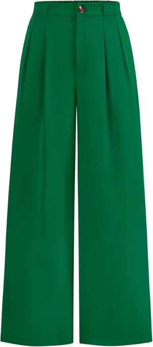 KIRUNDO Wide Leg Dress Pants for Women High Waisted Office Work Trousers Business Casual Slacks Button Flowy Palazzo Pant