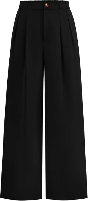 KIRUNDO Wide Leg Dress Pants for Women High Waisted Office Work Trousers Business Casual Slacks Button Flowy Palazzo Pant