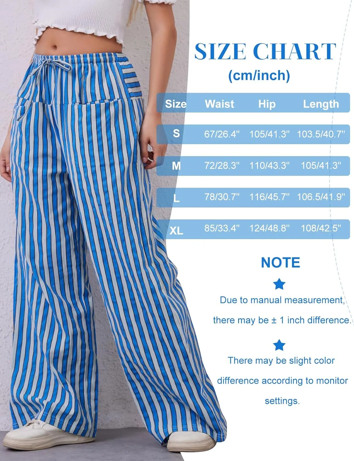 Kissonic Women Striped Pants Casual Drawstring Wide Leg Trousers Loose Lounge Pajama Pants with Pockets