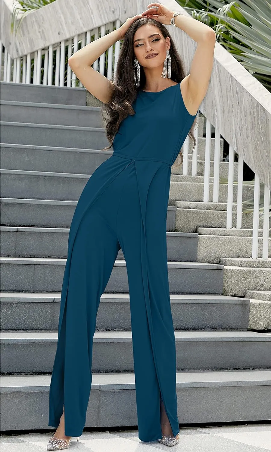 KOH KOH Womens Sleeveless Cocktail Wide Leg One Piece Jumpsuit Romper Playsuit