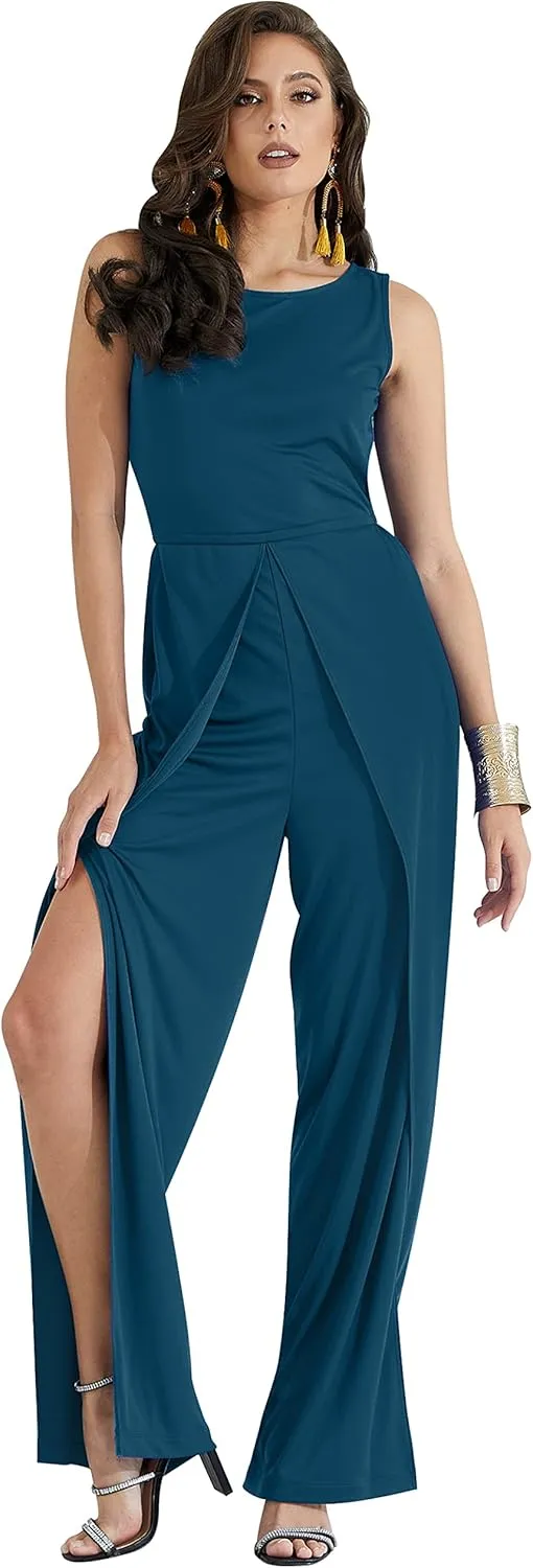 KOH KOH Womens Sleeveless Cocktail Wide Leg One Piece Jumpsuit Romper Playsuit