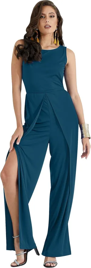 KOH KOH Womens Sleeveless Cocktail Wide Leg One Piece Jumpsuit Romper Playsuit