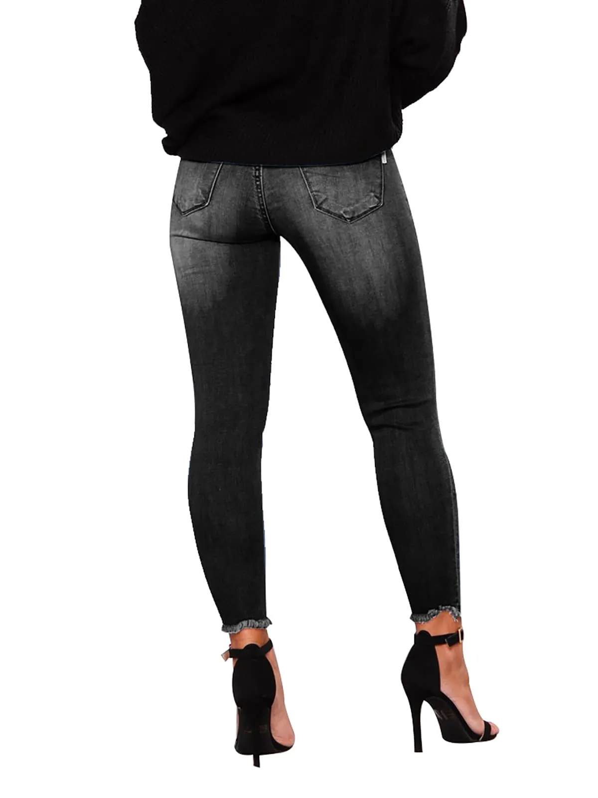 KUNMI Women's Ripped Skinny Slim Fit Jeans Frayed Distressed Stretchy Denim Pants