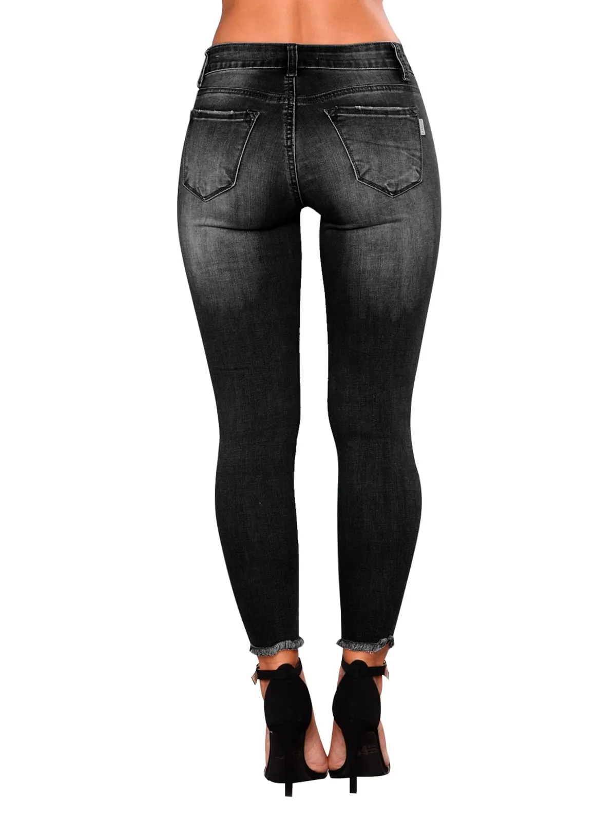 KUNMI Women's Ripped Skinny Slim Fit Jeans Frayed Distressed Stretchy Denim Pants
