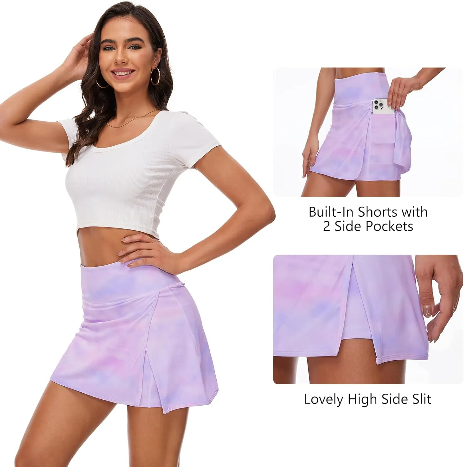 Lightbare Womens Tennis Skirts High Waisted Mini Golf Skirt with Shorts Pockets Side Slit Skort Quick Dry for Athletic