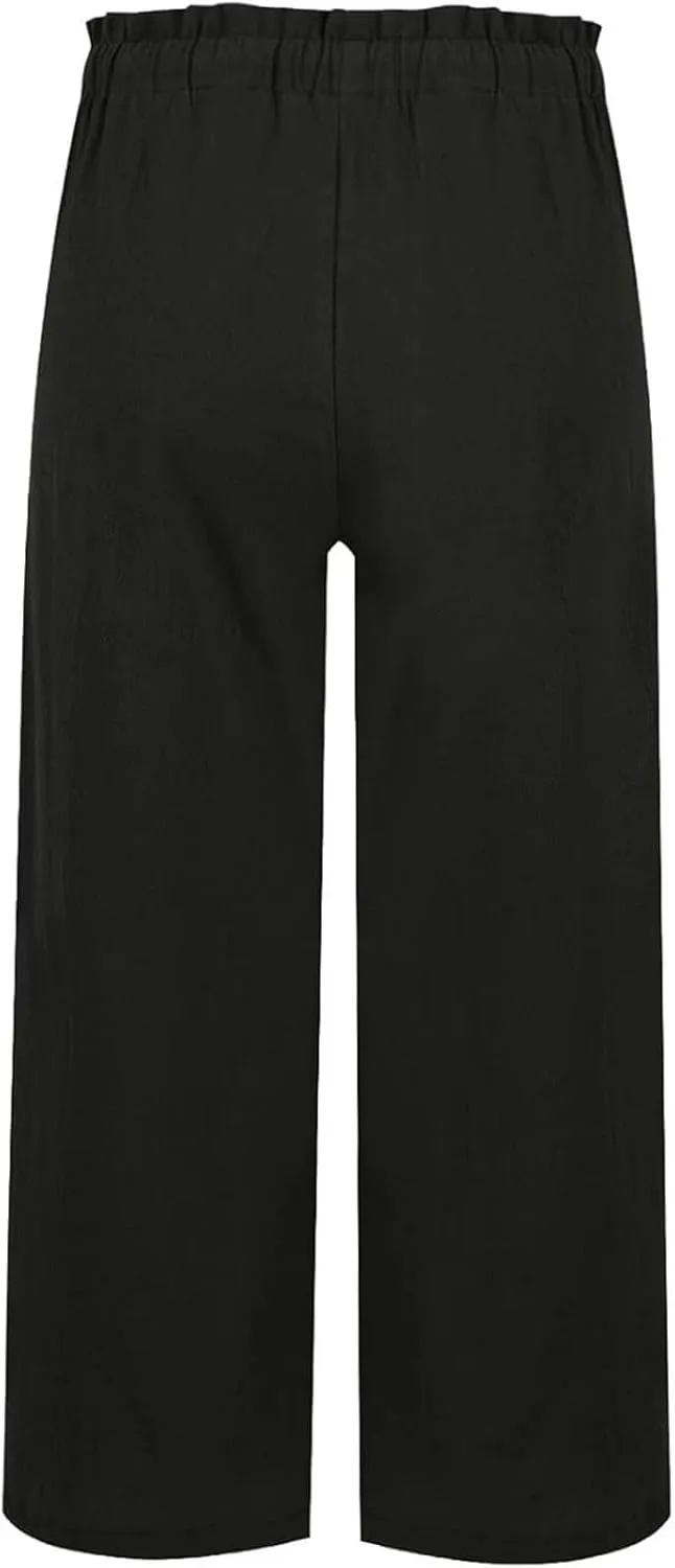 Linen Pants for Women 2025 Wide Leg Cropped Pants High Waisted Summer Casual Cotton Palazzo Trousers with Pockets