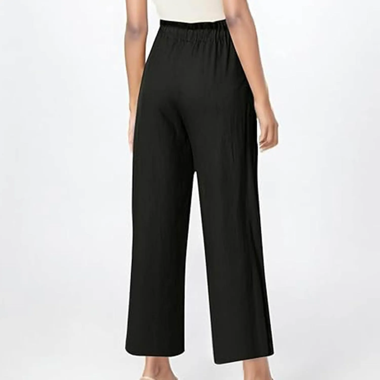 Linen Pants for Women 2025 Wide Leg Cropped Pants High Waisted Summer Casual Cotton Palazzo Trousers with Pockets