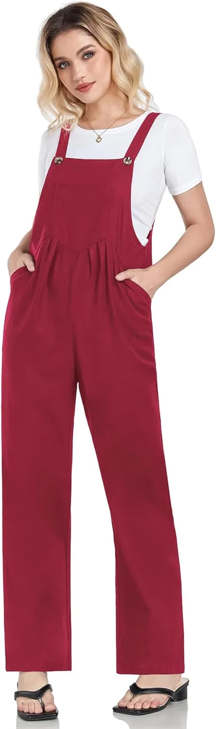 Lncropo Womens Causal Jumpsuits Wide Leg Boho Overalls Loose Rompers with Pockets Summer Bib Outfits