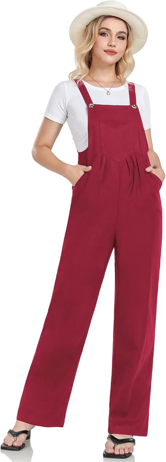 Lncropo Womens Causal Jumpsuits Wide Leg Boho Overalls Loose Rompers with Pockets Summer Bib Outfits