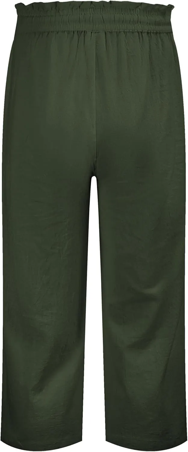 LNX Womens Linen Pants High Waisted Wide Leg Drawstring Casual Loose Trousers with Pockets