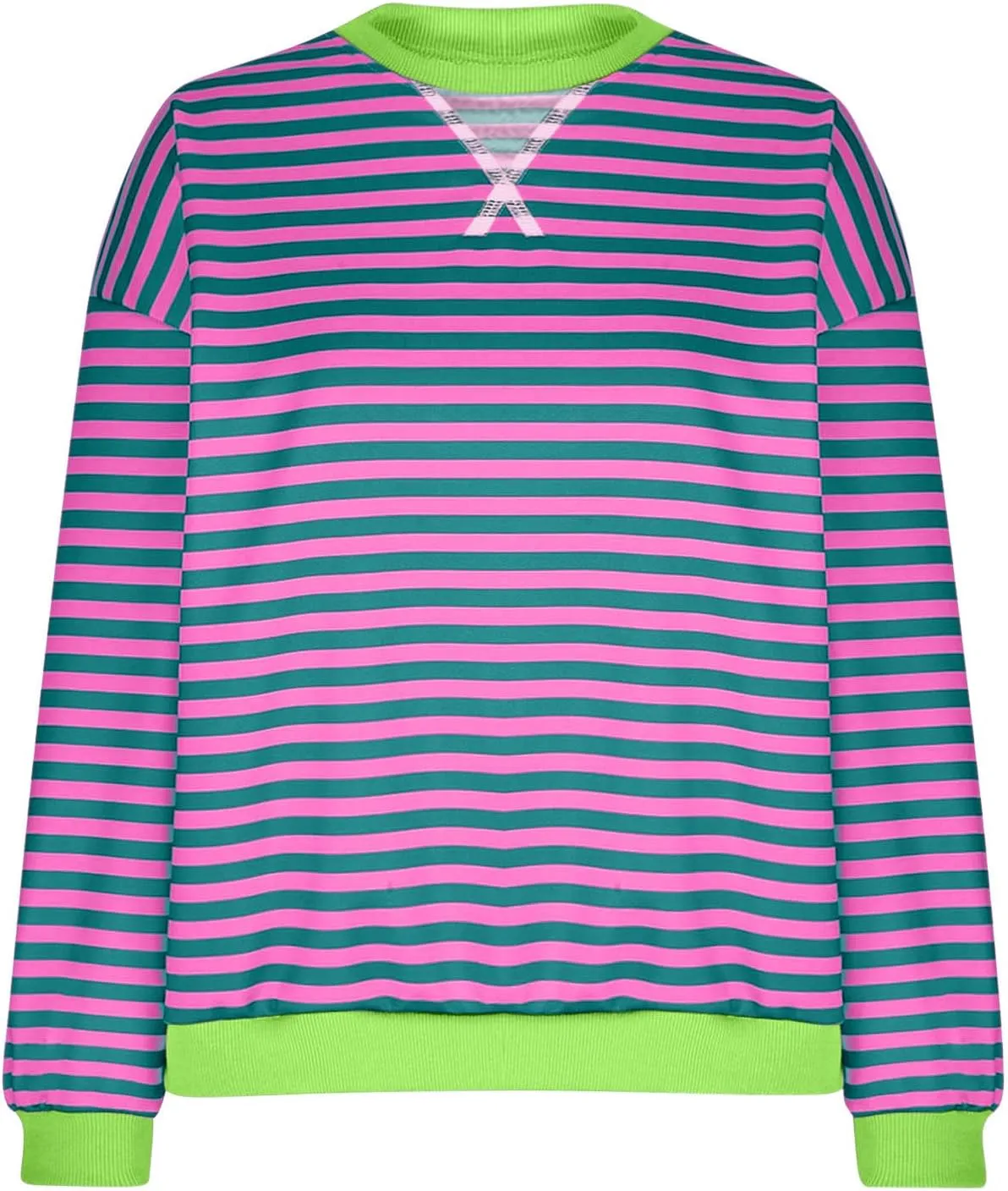 Long Sleeve Sweatshirt for Women Stripe Color Block Sweatshirt Casual Oversized Sweatshirt Crew Neck Pullover