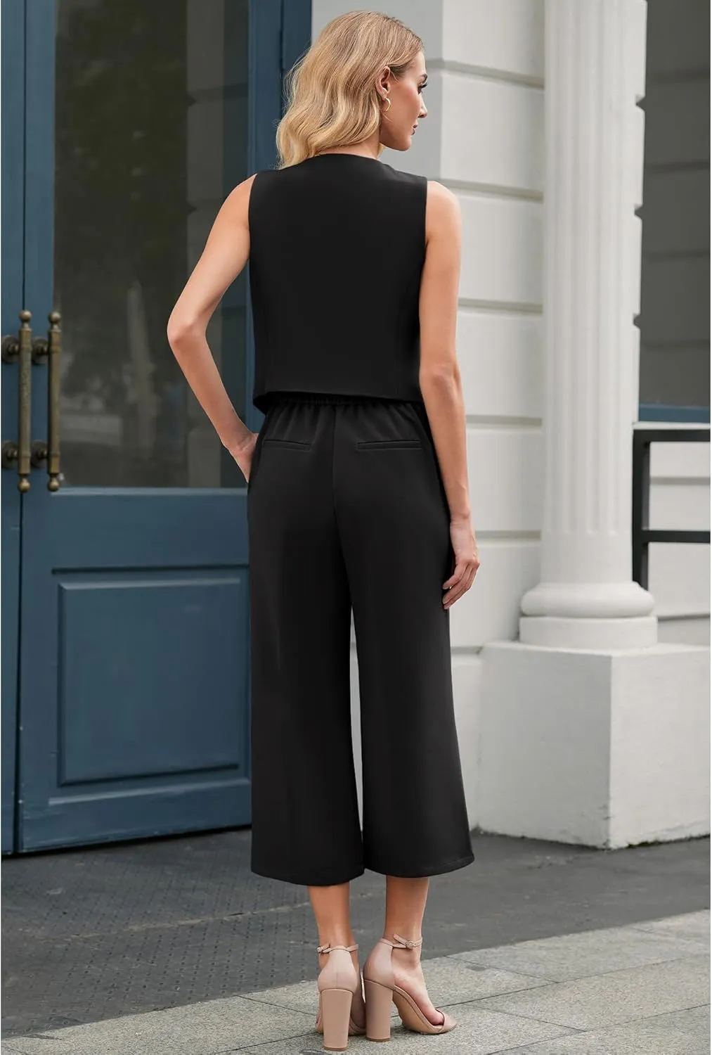 LookbookStore Pant Suits for Women Dressy Two Piece Business Casual Outfits Sleeveless Blazer Summer Vest and Pants Sets
