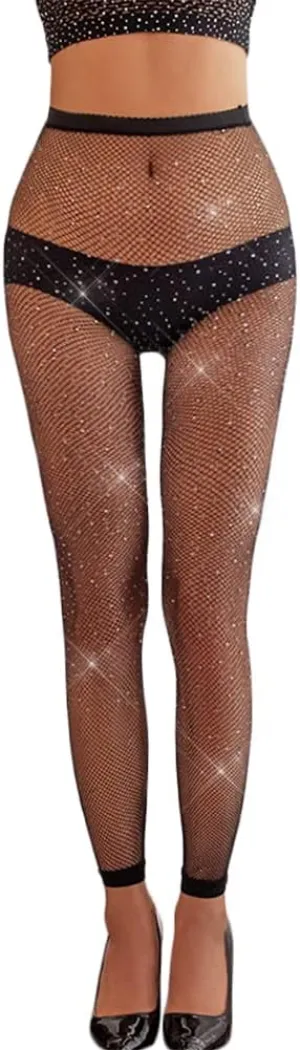LUCKELF Sexy Back Seam Pantyhose Sparkle Rhinestone Fishnets Tights for Women