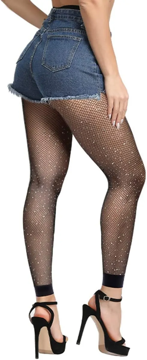 LUCKELF Sexy Back Seam Pantyhose Sparkle Rhinestone Fishnets Tights for Women