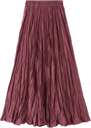 Lu's Chic Women's Long Skirt Pleated A Line Dress Fall Casual Polyester Swing Dress Tea Length Midi